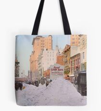 Piles of snow on Broadway, after storm, New York, ca 1905 Colorized Tote Bag