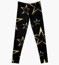 Golden Stars Print on Black Leggings