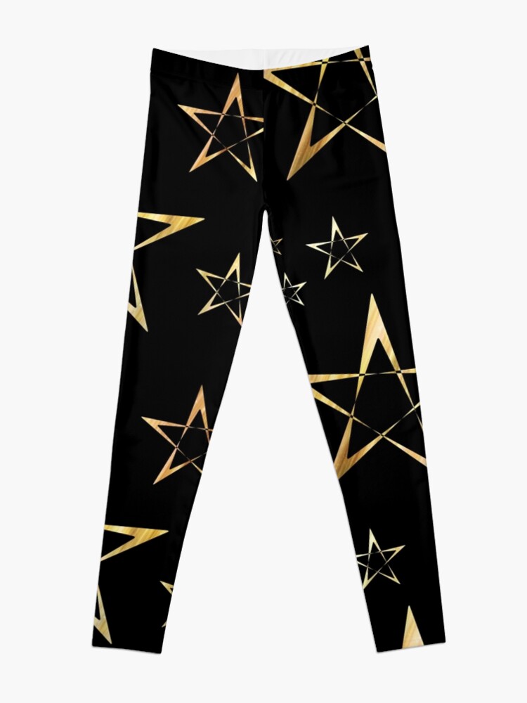 Alternate view of Golden Stars Print on Black Leggings
