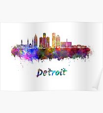 Detroit skyline in watercolor Poster