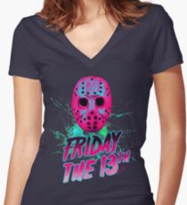 FRIDAY THE 13TH Neon V Women's Fitted V-Neck T-Shirt