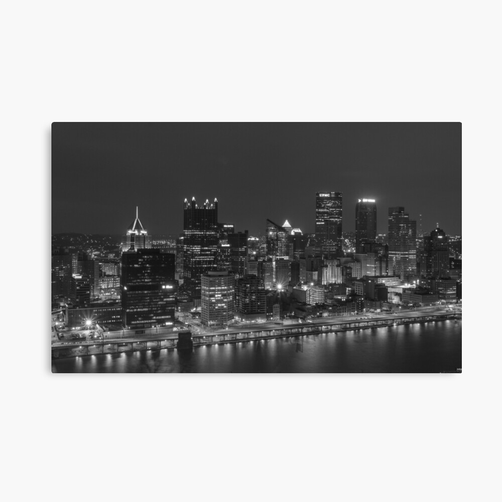 "Downtown Pittsburgh Skyline Black & White" Canvas Print by