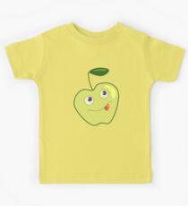 Cute Smiling Green Cartoon Apple Kids Tee