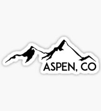 ASPEN COLORADO Ski Skiing Mountain Mountains Skiing Skis Silhouette Snowboard Snowboarding Sticker