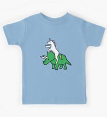Unicorn Riding Triceratops Kids Tee