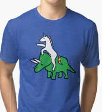 Unicorn Riding Triceratops Tri-blend T-Shirt
