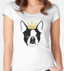 Boston Terrier mit Krone Tailliertes Rundhals-Shirt