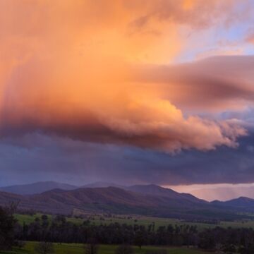 Artwork thumbnail, Stormy Sunset over Happy Valley, Myrtleford, Victoria, Australia by Chockstone