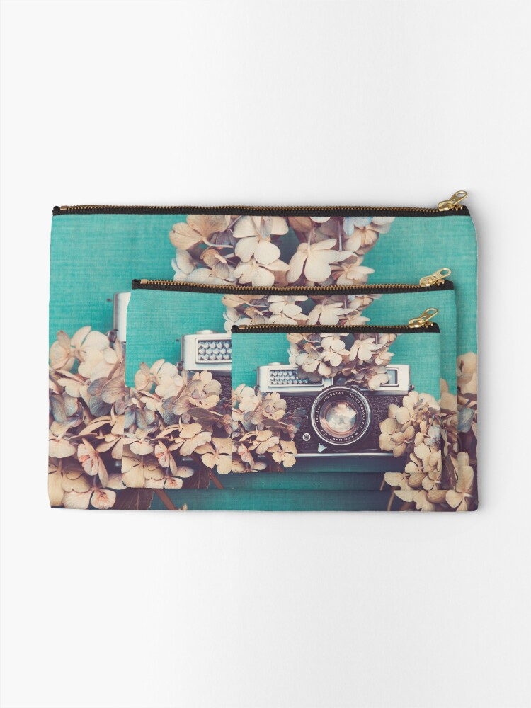 Alternate view of Camera & Hydrangea Zipper Pouch