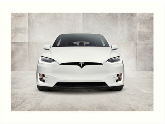 white 2017 tesla model x electric car front view art