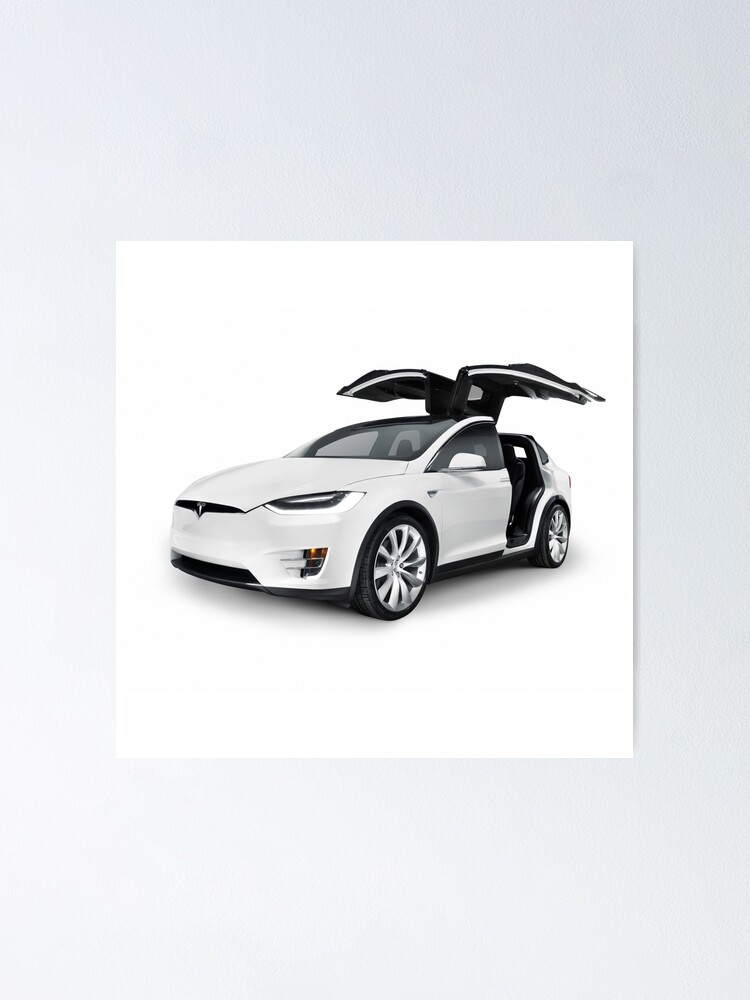 White 2017 Tesla Model X Luxury Suv Electric Car With Open Falcon Wing Doors Art Photo Print Poster