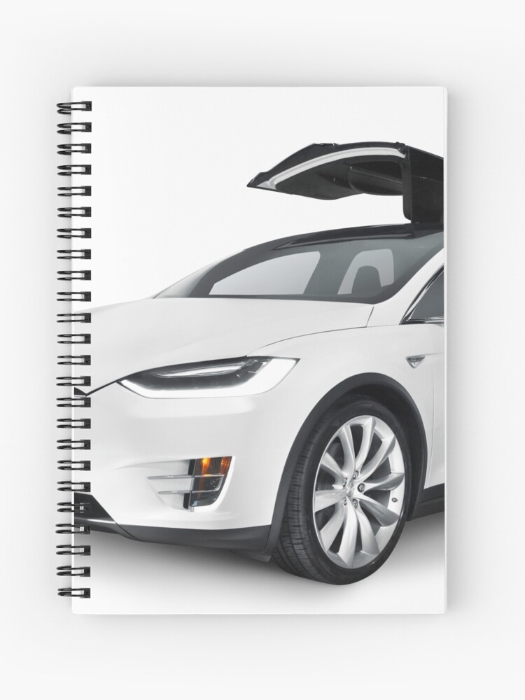 White 2017 Tesla Model X Luxury Suv Electric Car With Open Falcon Wing Doors Art Photo Print Spiral Notebook