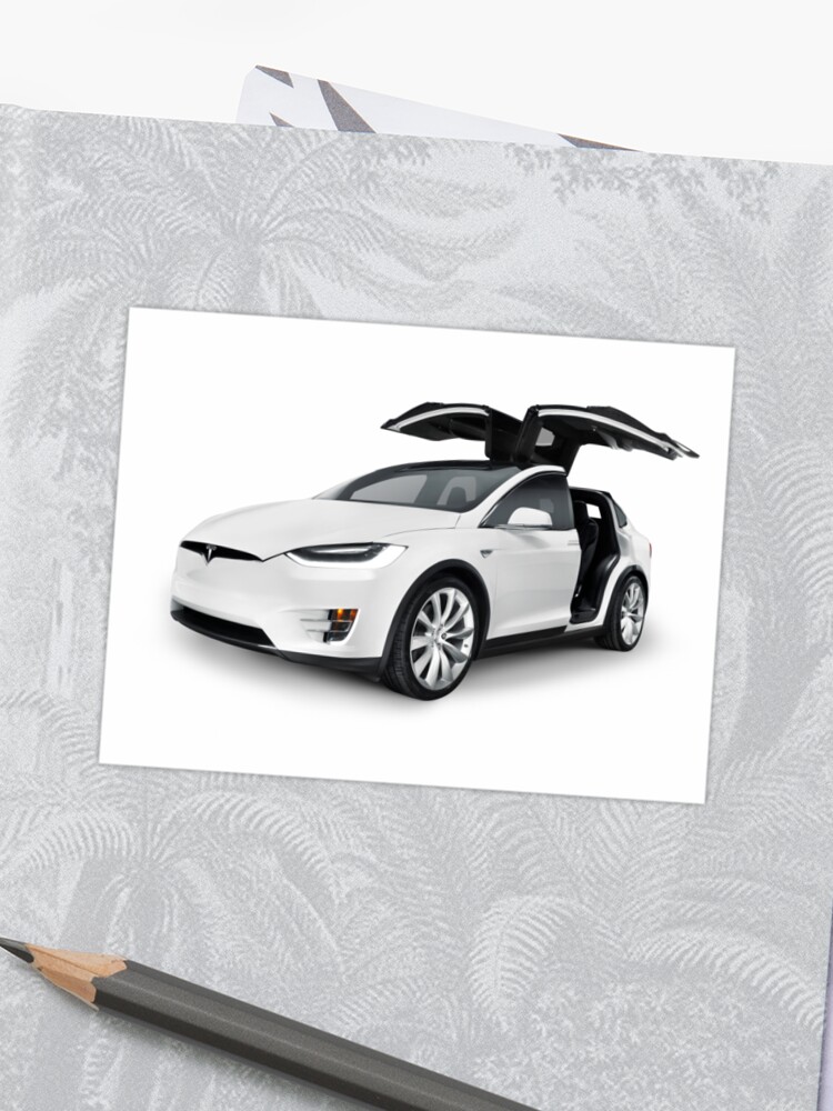 White 2017 Tesla Model X Luxury Suv Electric Car With Open Falcon Wing Doors Art Photo Print Sticker