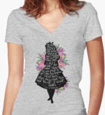 Alice in Wonderland Quote Silloette Women's Fitted V-Neck T-Shirt