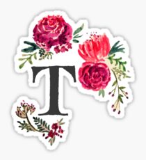 Floral Monogram Watercolor Letter T Sticker