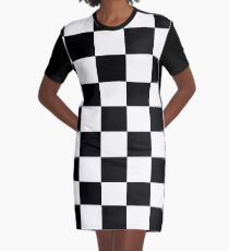 Black and White Checkerboard Graphic T-Shirt Dress