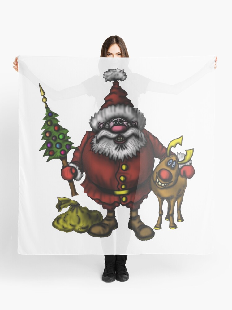 Funny Santa Claus With Rudolph Drawing Scarf