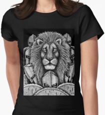 Spartan Lion black and white pen ink surreal drawing Women's Fitted T-Shirt