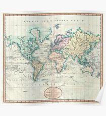 Vintage Karte der Welt (1801) Poster