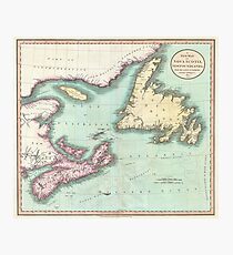 Vintage Map of Nova Scotia and Newfoundland (1807) Photographic Print