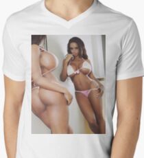 Curves at mirror, sexy latina posing Men's V-Neck T-Shirt