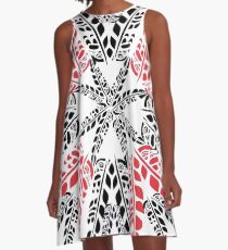 Black & Red Feathers on White A-Line Dress