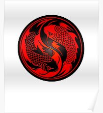 Roter und schwarzer Yin Yang Koi Fisch Poster