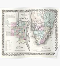Vintage Map of Savannah and Charleston (1855) Poster