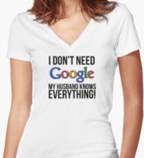 I don't need Google my husband knows everything! Women's Fitted V-Neck T-Shirt