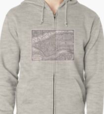 Sudadera con capucha y cremallera Mapa vintage de la ciudad de Nueva York (1886)