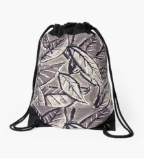 Black & White Leaves Drawstring Bag
