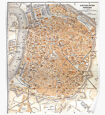 Vintage Map of Antwerp Belgium (1905) Poster