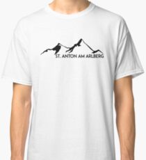 SKIING SAINT ANTON AM ARLBERG Ski Mountain Mountains Skis Silhouette Snowboard Snowboarding Classic T-Shirt