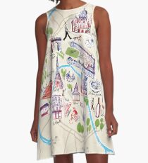 Paris illustrated Map A-Line Dress