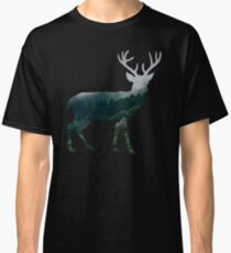 Buck Deer with Misty Evergreen Forest Woods Silhouette - Spirit of the Wild . Classic T-Shirt