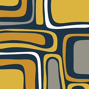 Artwork thumbnail, Palm Springs Mid-Century Modern Abstract Pattern in Light and Dark Mustard, Gray, and White on Navy Blue by kierkegaard