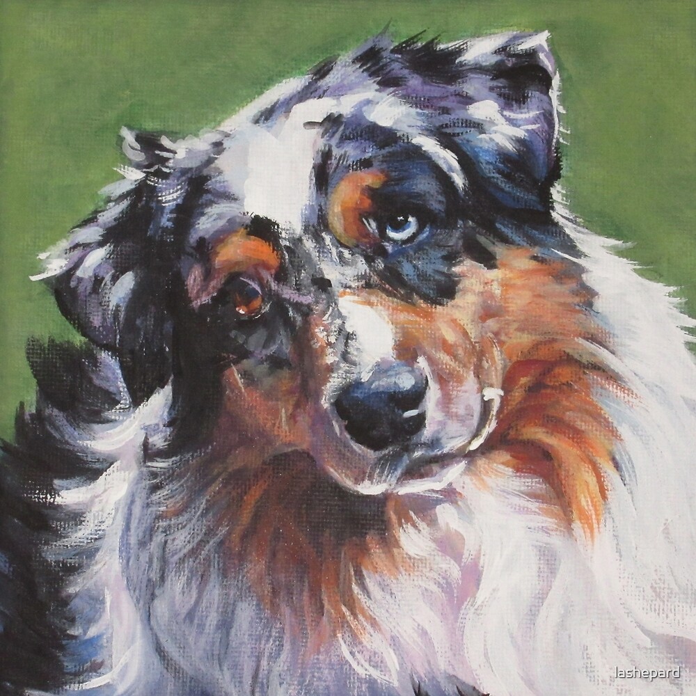 "Australian Shepherd Fine Art Painting" by lashepard Redbubble