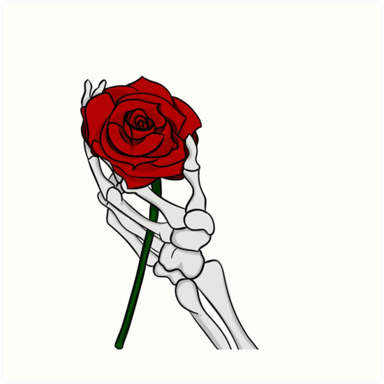 Skeleton Hand Holding Rose Outline