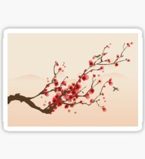 Whimsical Red Cherry Blossom Tree Sticker