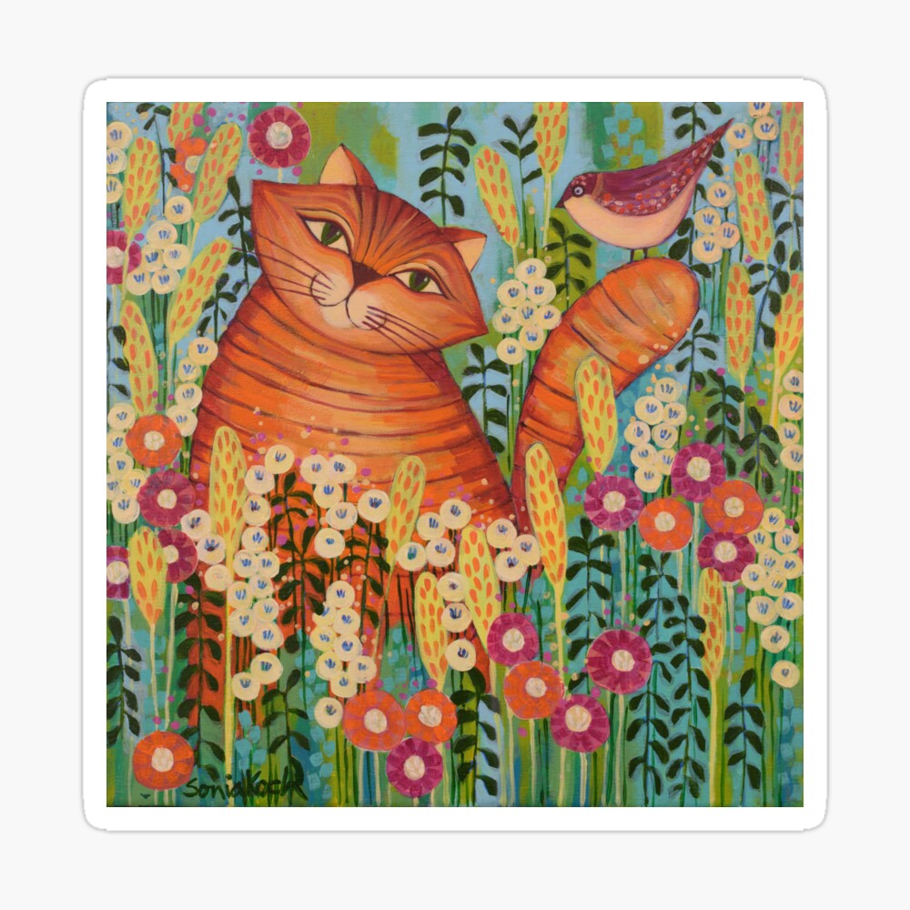 Cat with Bird Pegatina
