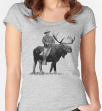 Teddy Roosevelt Riding A Bull Moose Women's Fitted Scoop T-Shirt