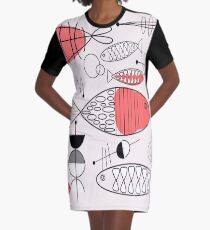 Mid-Century Fisch Lachs Rosa T-Shirt Kleid