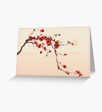 Whimsical Red Cherry Blossom Tree Greeting Card