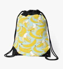 Banana pattern on turquoise background Drawstring Bag
