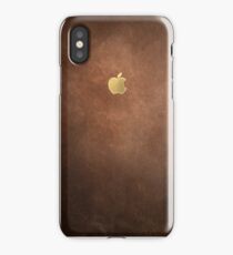 Gold Leaf Apple Logo on Brown LeatherLeather iPhone Case
