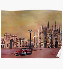 Milan Cathedral with Oldtimer Convertible Alfa Romeo Poster