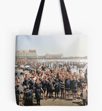 Hands up to the camera! on the beach at Atlantic CIty, NJ, 1905 Tote Bag