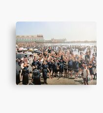Hands up to the camera! on the beach at Atlantic CIty, NJ, 1905 Metal Print