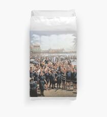 Hands up to the camera! on the beach at Atlantic CIty, NJ, 1905 Duvet Cover