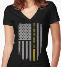 911 Dispatcher Thin Gold Line Women's Fitted V-Neck T-Shirt